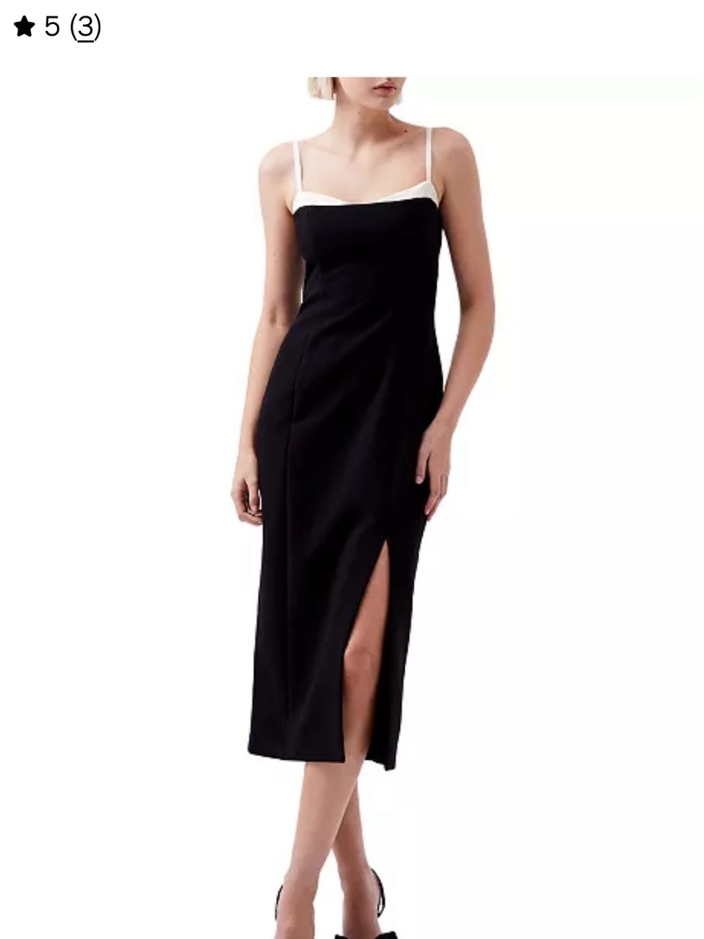 French Connection Black Midi Slip Dress with White Trim